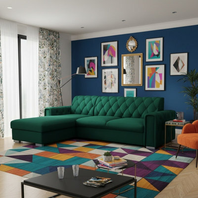 Roma Corner Sofa Bed With Storage Polyurethane Foam Wave Springs Metal Legs Wooden Frame 267X85X185Cm Green Left - image 1