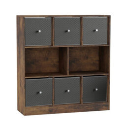 Urbn-Living Urbnliving Asymmetrical 8 Cube Bookcase Shelf Storage Unit W/ 6 Fabric Drawer Inserts (Rustic Brown+Dark Grey) - thumbnail 3