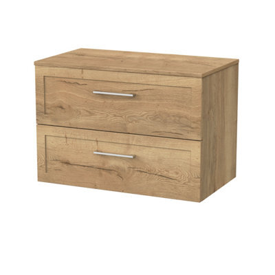 Balterley Stonnall Traditional Wall Hung 2 Drawers Vanity Unit With Laminate Worktop, 800mm, Autumn Oak - image 1