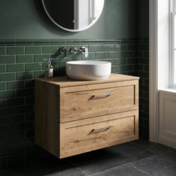 Balterley Stonnall Traditional Wall Hung 2 Drawers Vanity Unit With Laminate Worktop, 800mm, Autumn Oak - thumbnail 3