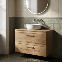 Balterley Stonnall Traditional Wall Hung 2 Drawers Vanity Unit With Laminate Worktop, 800mm, Autumn Oak - thumbnail 2