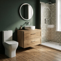 Balterley Stonnall Traditional Wall Hung 2 Drawers Vanity Unit With Laminate Worktop, 800mm, Autumn Oak - thumbnail 4
