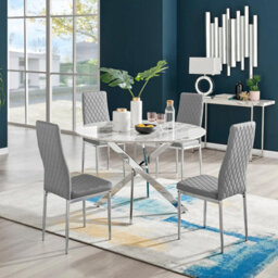 Furniturebox Uk Novara White Marble 120Cm Round Dining Table & 4 Grey Milan Chrome Leg Chairs - thumbnail 1