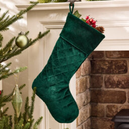 Dibor Traditional Harrington Quilted Green Velvet Xmas Gift Decoration Christmas Stocking For Kids - thumbnail 1