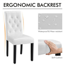 Yaheetech Set Of 2 White Faux Leather Dining Chairs With Button Tufted Backrest And Solid Wood Legs - thumbnail 4