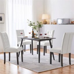 Yaheetech Set Of 2 White Faux Leather Dining Chairs With Button Tufted Backrest And Solid Wood Legs - thumbnail 1