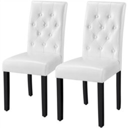 Yaheetech Set Of 2 White Faux Leather Dining Chairs With Button Tufted Backrest And Solid Wood Legs - thumbnail 2