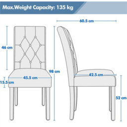 Yaheetech Set Of 2 White Faux Leather Dining Chairs With Button Tufted Backrest And Solid Wood Legs - thumbnail 3