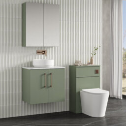 Nuie Arno Wall Hung 2-Door Vanity Unit With Laminate Worktop In Satin Green Premium Counter Top Vanity Unit In Satin Green - thumbnail 3