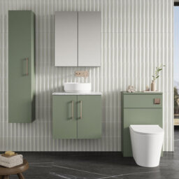 Nuie Arno Wall Hung 2-Door Vanity Unit With Laminate Worktop In Satin Green Premium Counter Top Vanity Unit In Satin Green - thumbnail 4