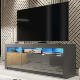 Shine Tv Unit 160Cm Dark Grey With High Gloss Doors And Led Lighting - Creative Furniture