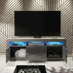 Shine Tv Unit 160Cm Dark Grey With High Gloss Doors And Led Lighting - Creative Furniture - thumbnail 8