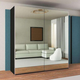 Sliding Wardrobes 4 u LTD Modern Full Mirror Sliding Wardrobe With Led Light - 150Cm/200Cm Bedroom Cabinet With Drawers, Black