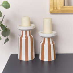 Melody Maison Large Burnt Orange Striped Pillar Candle Holder - 28Cm - thumbnail 4