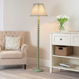 Valuelights Bobbles Sage Green Bobbin Floor Lamp With Blue Pleated Shade - thumbnail 5