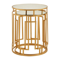 Orsina Set Of 2 Mirrored Top Round Side Tables,gold Nesting Tables For Lounge,bohemian  Accent Tables, Small Tables - thumbnail 3