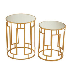 Orsina Set Of 2 Mirrored Top Round Side Tables,gold Nesting Tables For Lounge,bohemian  Accent Tables, Small Tables - thumbnail 2