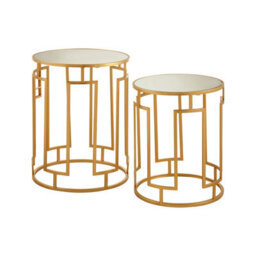 Orsina Set Of 2 Mirrored Top Round Side Tables,gold Nesting Tables For Lounge,bohemian  Accent Tables, Small Tables - thumbnail 1