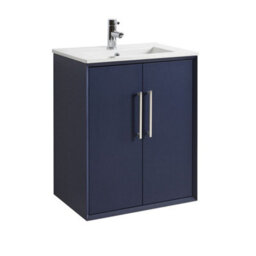 Homestylestore Navy Blue 610mm Wall Hung Bathroom Vanity Unit With Basin And Chrome T Bar Handle - thumbnail 1