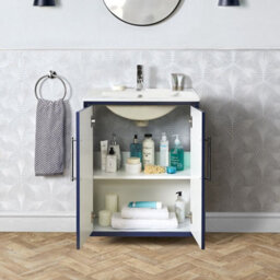Homestylestore Navy Blue 610mm Wall Hung Bathroom Vanity Unit With Basin And Chrome T Bar Handle - thumbnail 2