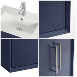 Homestylestore Navy Blue 610mm Wall Hung Bathroom Vanity Unit With Basin And Chrome T Bar Handle - thumbnail 3