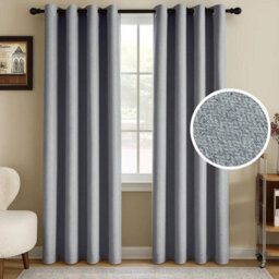 Ameha Grey 100%blackout Curtain 66X72'' Linen Texture Thermal Insulated 260Gsm Eyelet Curtain Pair Energy Saving Winter & Summer Uk Home - thumbnail 1