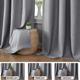 Ameha Grey 100%blackout Curtain 66X72'' Linen Texture Thermal Insulated 260Gsm Eyelet Curtain Pair Energy Saving Winter & Summer Uk Home - thumbnail 4