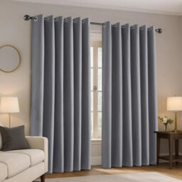 Ameha Grey 100%blackout Curtain 66X72'' Linen Texture Thermal Insulated 260Gsm Eyelet Curtain Pair Energy Saving Winter & Summer Uk Home - thumbnail 2