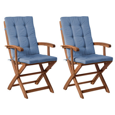 Beliani Set Of 2 Garden Chairs With Cushions Maui Premium Acacia Wood Blue - image 1