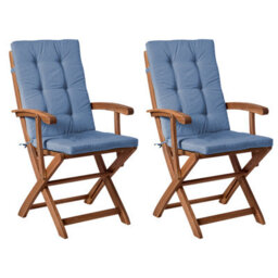 Beliani Set Of 2 Garden Chairs With Cushions Maui Premium Acacia Wood Blue - thumbnail 1