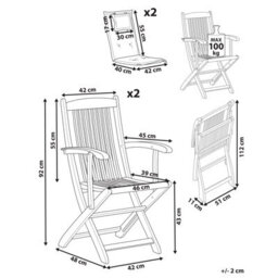 Beliani Set Of 2 Garden Chairs With Cushions Maui Premium Acacia Wood Blue - thumbnail 3