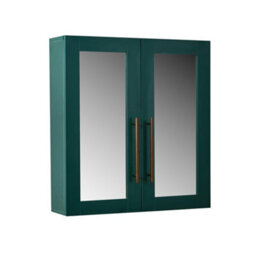 Homestylestore 600 X 650mm Dark Green Wall Mounted Mirrored Door Bathroom Cabinet And Brushed Copper T Bar Handles