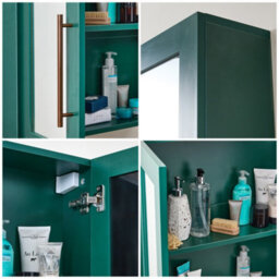 Homestylestore 600 X 650mm Dark Green Wall Mounted Mirrored Door Bathroom Cabinet And Brushed Copper T Bar Handles - thumbnail 3