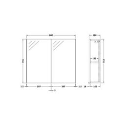 FNX Bathrooms Element Fitted Wall Hung 2 Door Mirror Unit 800mm Gloss Grey - thumbnail 2