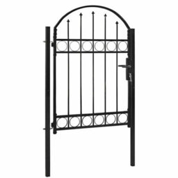 Berkfield Elegant Fence Gate With Arched Top Steel 100X125 Cm Black