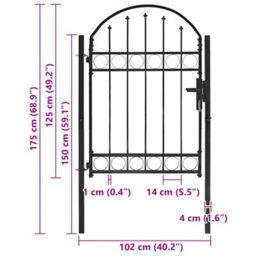 Berkfield Elegant Fence Gate With Arched Top Steel 100X125 Cm Black - thumbnail 7