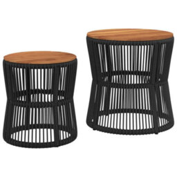 Berkfield Garden Side Tables 2 Pcs With Wooden Top Black Poly Rattan - thumbnail 2
