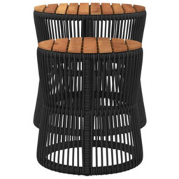 Berkfield Garden Side Tables 2 Pcs With Wooden Top Black Poly Rattan - thumbnail 5