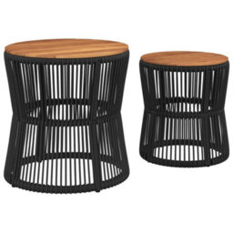 Berkfield Garden Side Tables 2 Pcs With Wooden Top Black Poly Rattan - thumbnail 6