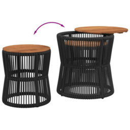 Berkfield Garden Side Tables 2 Pcs With Wooden Top Black Poly Rattan - thumbnail 7