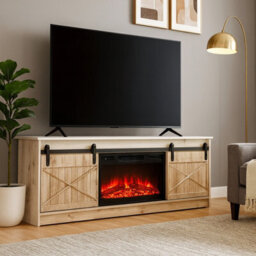 Granero Tv Cabinet With Built In Electric Fireplace Modern Living Room Entertainment Unit Wotan - thumbnail 2