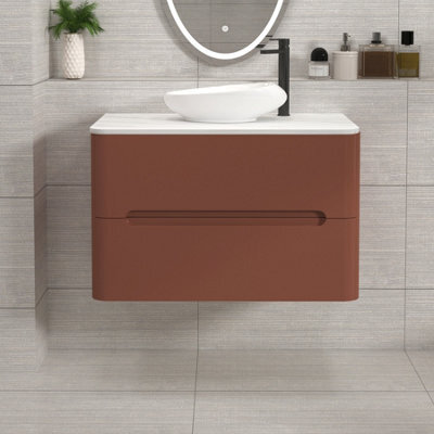 Royal Bathrooms Venice 800mm Terracotta Clay Wall Mounted Bathroom Countertop Vanity Unit 2 Drawer With Nova Basin - image 1