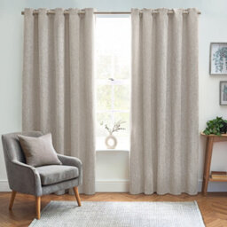 furn. Clara Natural Woven Lined Eyelet Curtains (W)167Cm (L)183Cm, Pair