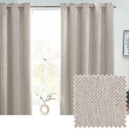 furn. Clara Natural Woven Lined Eyelet Curtains (W)167Cm (L)183Cm, Pair - thumbnail 4