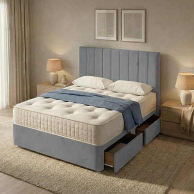 "Adore Designs Portland Plush Velvet Divan Bed, 50"" Headboard - 3Ft Single - Silver - 0 Drawers" - image 1