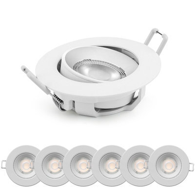 Paul Russells Led Downlight White Non-Dimmable Tilt Recessed Ceiling Spotlight 4.8W 400 Lumens Ip44 Warm White 3000K Pack Of 6 - image 1