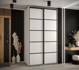 Arte Cannes Iv Modern White Sliding Door Wardrobe 1400mm H2050mm D600mm With Black Steel Handles And Decorative Strips - thumbnail 2