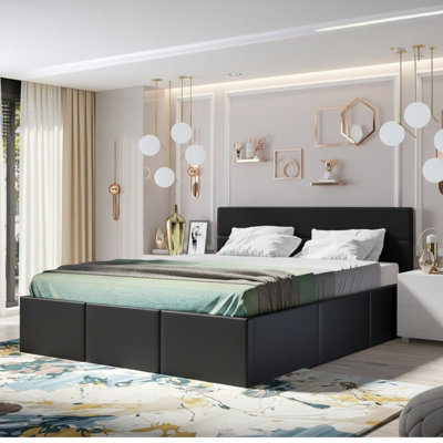Calabrini C-06 Sturdy Bedroom Bed With Lift Up Slats And Spacious Sleeping Area Black - image 1