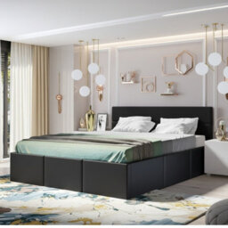 Calabrini C-06 Sturdy Bedroom Bed With Lift Up Slats And Spacious Sleeping Area Black - thumbnail 1