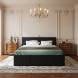 Calabrini C-06 Sturdy Bedroom Bed With Lift Up Slats And Spacious Sleeping Area Black - thumbnail 2